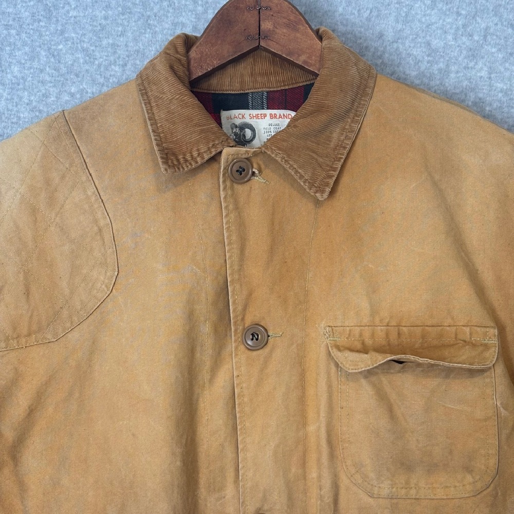 Vintage 70s Black Sheep Beige‎ Canvas Hunting Field Coat Large Distressed Jacket - Picture 2 of 16